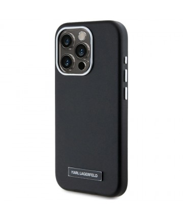 Karl Lagerfeld FW Metal Plate MagSafe iPhone 15 Pro Case - Black