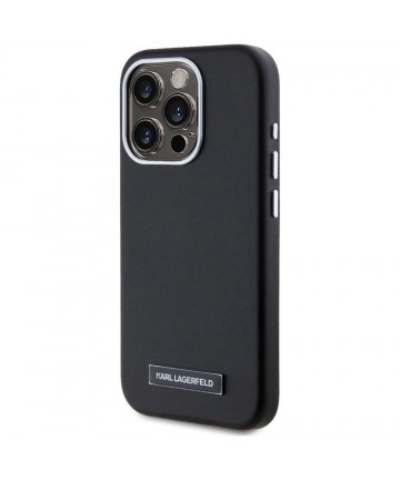 Karl Lagerfeld FW Metal Plate MagSafe iPhone 15 Pro Max Case - Black