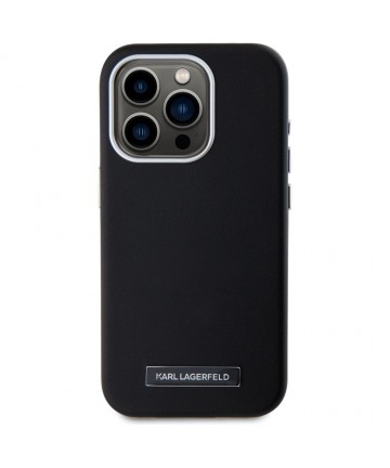 Karl Lagerfeld FW Metal Plate MagSafe iPhone 15 Pro Max Case - Black