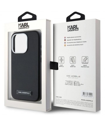 Karl Lagerfeld FW Metal Plate MagSafe iPhone 15 Pro Max Case - Black