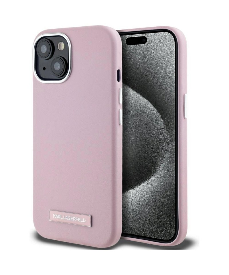 Karl Lagerfeld FW Metal Plate MagSafe iPhone 15 Case - Pink