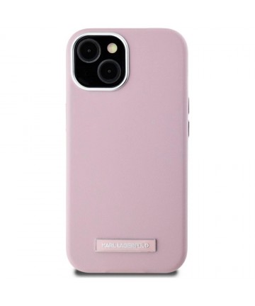 Karl Lagerfeld FW Metal Plate MagSafe iPhone 15 Case - Pink