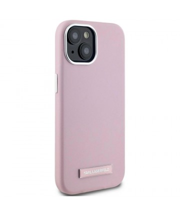 Karl Lagerfeld FW Metal Plate MagSafe iPhone 15 Case - Pink