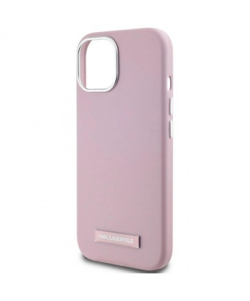 Karl Lagerfeld FW Metal Plate MagSafe iPhone 15 Case - Pink