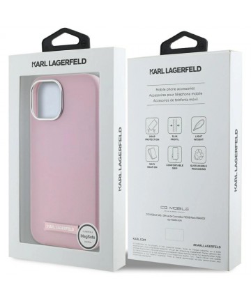 Karl Lagerfeld FW Metal Plate MagSafe iPhone 15 Case - Pink