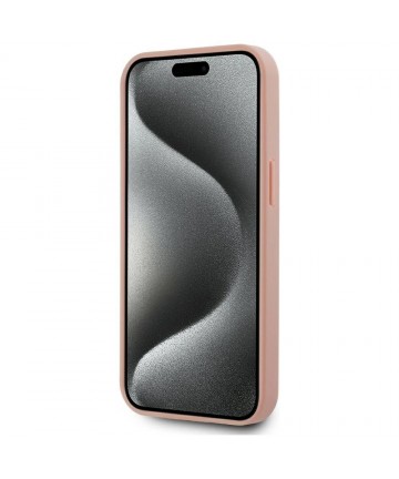 Karl Lagerfeld Leather Monogram Metal Logo MagSafe iPhone 15 Case - Pink