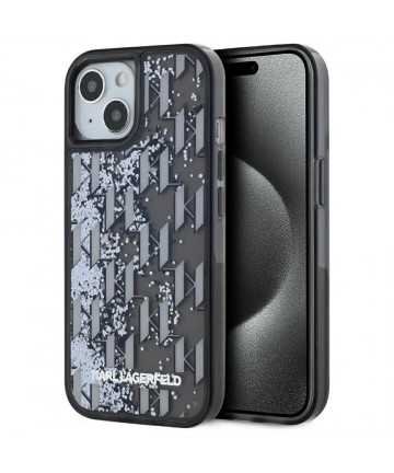 Karl Lagerfeld Liquide Glitter Monogram Gradient iPhone 15 Case - Black