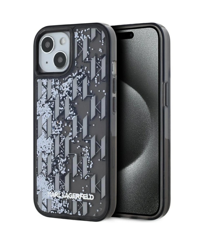 Karl Lagerfeld Liquide Glitter Monogram Gradient iPhone 15 Case - Black