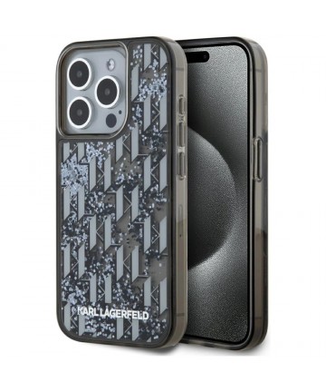 Karl Lagerfeld Liquide Glitter Monogram Gradient iPhone 15 Pro Case - Black
