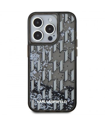 Karl Lagerfeld Liquide Glitter Monogram Gradient iPhone 15 Pro Case - Black