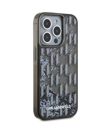 Karl Lagerfeld Liquide Glitter Monogram Gradient iPhone 15 Pro Case - Black