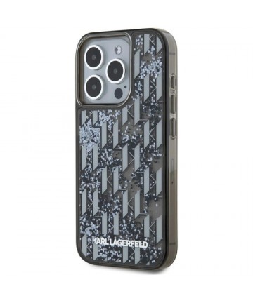 Karl Lagerfeld Liquide Glitter Monogram Gradient iPhone 15 Pro Max Case - Black