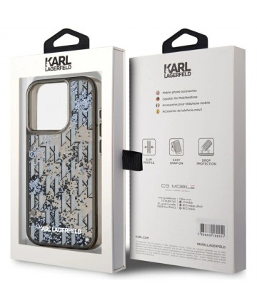 Karl Lagerfeld Liquide Glitter Monogram Gradient iPhone 15 Pro Max Case - Black