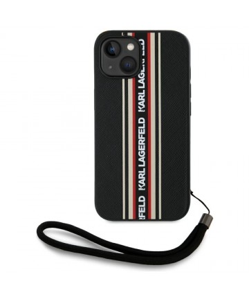 Karl Lagerfeld Saffiano Athleisure Stripes Cord iPhone 15 Case - Red