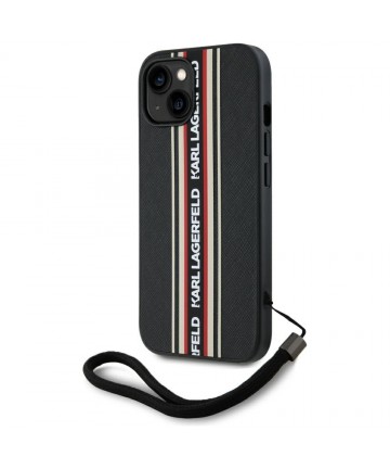Karl Lagerfeld Saffiano Athleisure Stripes Cord iPhone 15 Case - Red