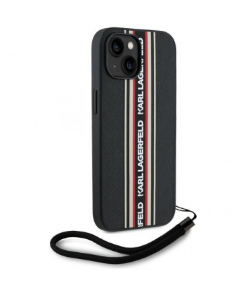 Karl Lagerfeld Saffiano Athleisure Stripes Cord iPhone 15 Case - Red