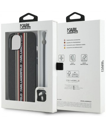 Karl Lagerfeld Saffiano Athleisure Stripes Cord iPhone 15 Case - Red