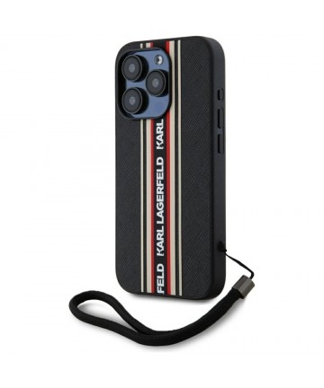 Karl Lagerfeld Saffiano Athleisure Stripes Cord iPhone 15 Pro Case - Red