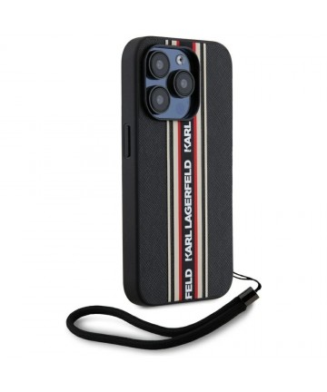 Karl Lagerfeld Saffiano Athleisure Stripes Cord iPhone 15 Pro Case - Red