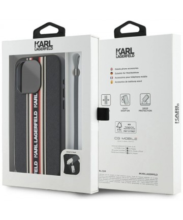 Karl Lagerfeld Saffiano Athleisure Stripes Cord iPhone 15 Pro Case - Red