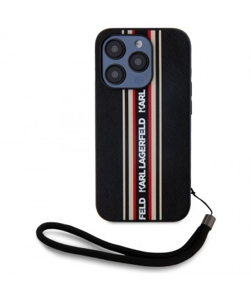 Karl Lagerfeld Saffiano Athleisure Stripes Cord iPhone 15 Pro Max Case - Red