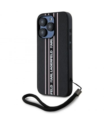 Karl Lagerfeld Saffiano Athleisure Stripes Cord iPhone 15 Pro Case - Pink