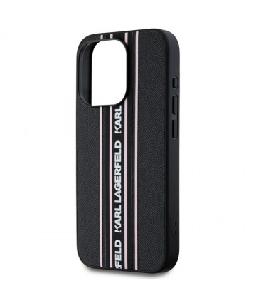 Karl Lagerfeld Saffiano Athleisure Stripes Cord iPhone 15 Pro Case - Pink