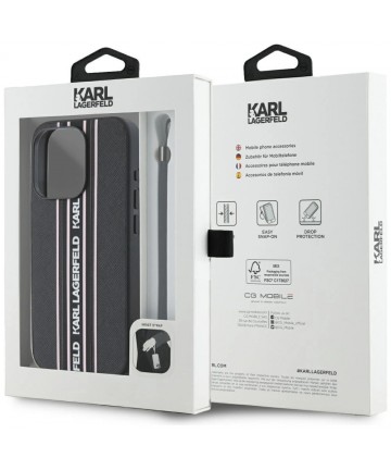 Karl Lagerfeld Saffiano Athleisure Stripes Cord iPhone 15 Pro Case - Pink