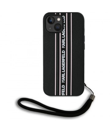 Karl Lagerfeld Saffiano Athleisure Stripes Cord iPhone 15 Case - Pink