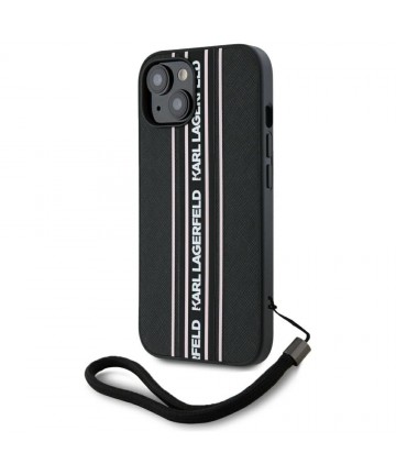 Karl Lagerfeld Saffiano Athleisure Stripes Cord iPhone 15 Case - Pink