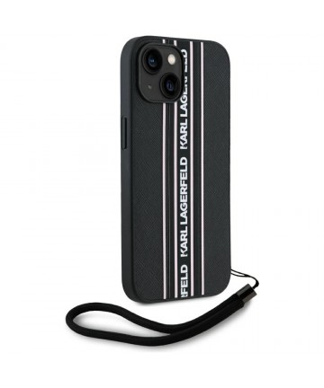 Karl Lagerfeld Saffiano Athleisure Stripes Cord iPhone 15 Case - Pink
