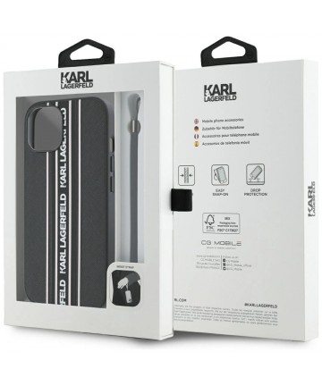 Karl Lagerfeld Saffiano Athleisure Stripes Cord iPhone 15 Case - Pink
