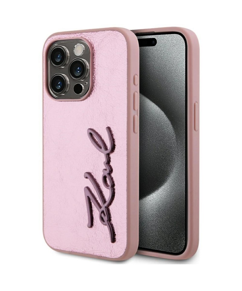 Karl Lagerfeld Wrinkled Metal Signature iPhone 15 Pro Max Case - Pink