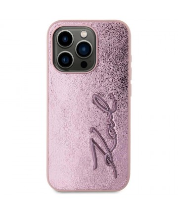 Karl Lagerfeld Wrinkled Metal Signature iPhone 15 Pro Max Case - Pink