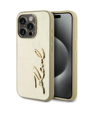 Karl Lagerfeld Wrinkled Metal Signature iPhone 15 Pro Max Case - Gold