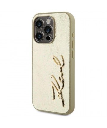 Karl Lagerfeld Wrinkled Metal Signature iPhone 15 Pro Max Case - Gold