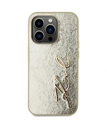 Karl Lagerfeld Wrinkled Metal Signature iPhone 15 Pro Max Case - Gold
