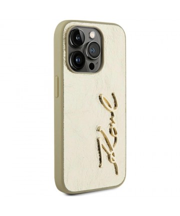 Karl Lagerfeld Wrinkled Metal Signature iPhone 15 Pro Max Case - Gold