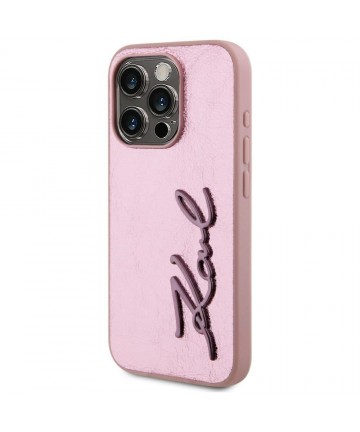 Karl Lagerfeld Wrinkled Metal Signature iPhone 15 Pro Case - Pink