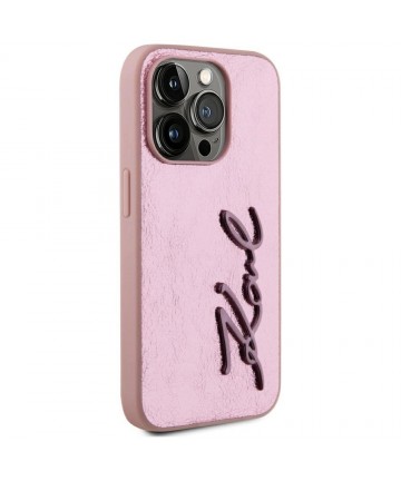 Karl Lagerfeld Wrinkled Metal Signature iPhone 15 Pro Case - Pink
