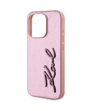 Karl Lagerfeld Wrinkled Metal Signature iPhone 15 Pro Case - Pink