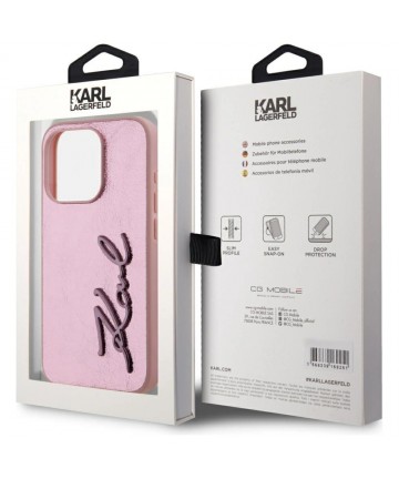 Karl Lagerfeld Wrinkled Metal Signature iPhone 15 Pro Case - Pink