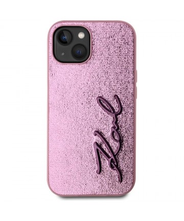Karl Lagerfeld Wrinkled Metal Signature iPhone 15 Case - Pink