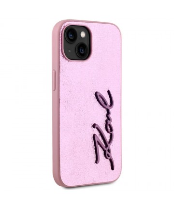 Karl Lagerfeld Wrinkled Metal Signature iPhone 15 Case - Pink
