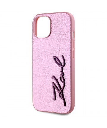 Karl Lagerfeld Wrinkled Metal Signature iPhone 15 Case - Pink