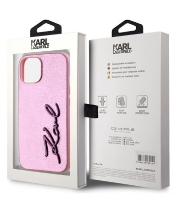 Karl Lagerfeld Wrinkled Metal Signature iPhone 15 Case - Pink