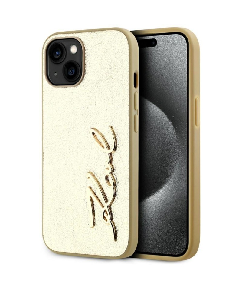 Karl Lagerfeld Wrinkled Metal Signature iPhone 15 Case - Gold