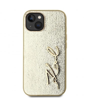 Karl Lagerfeld Wrinkled Metal Signature iPhone 15 Case - Gold