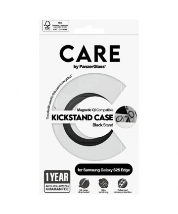 CARE by PanzerGlass Feature Black Kickstand & QI Case for Samsung Galaxy S25 Edge - Transparent