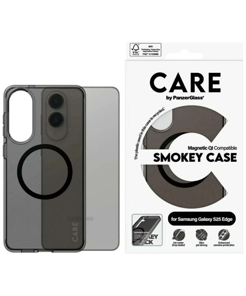 CARE by PanzerGlass Flagship Urban Combat Black QI Case for Samsung Galaxy S25 Edge - Semi-transparent